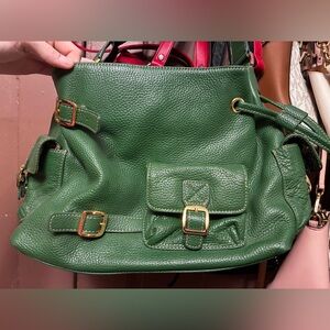 Maxx New York Green Leather Shoulder Bag with Gold Buckles